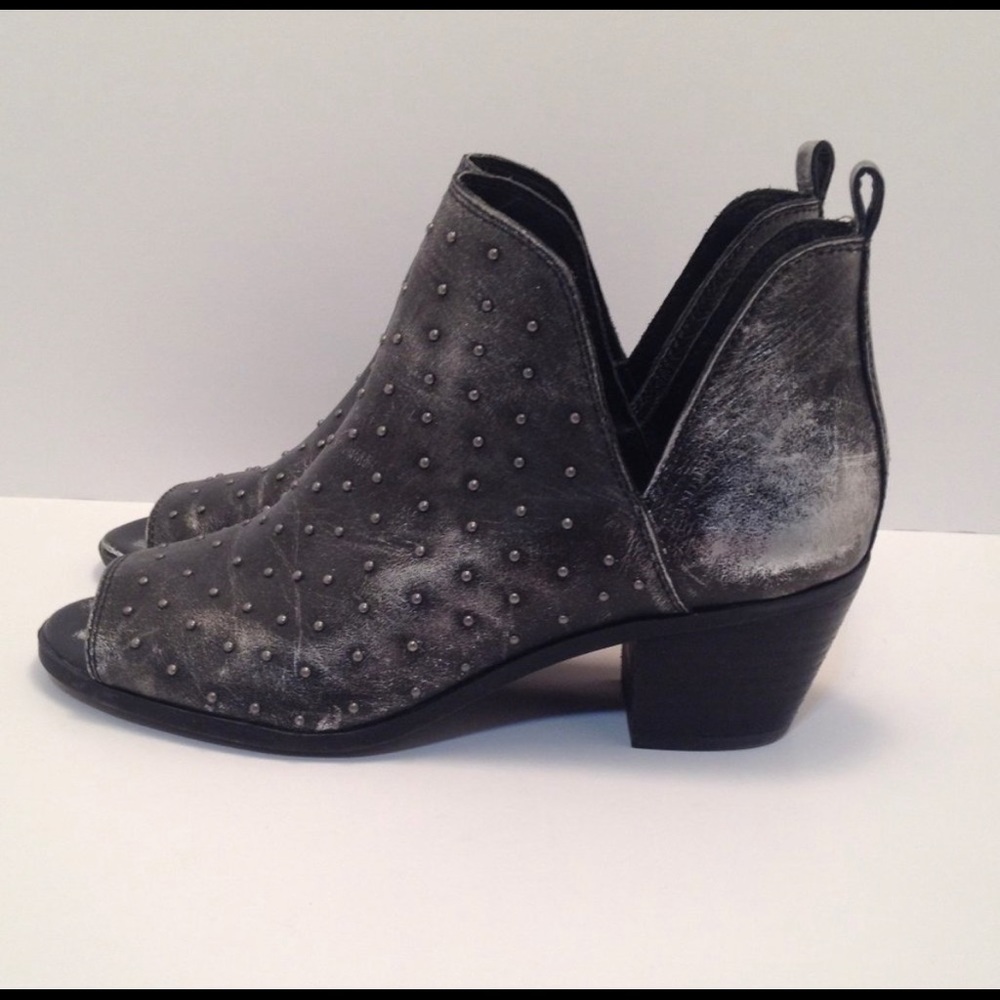 Lucky Brand Studded Metallic Gray Peep-Toe Ankle Booties